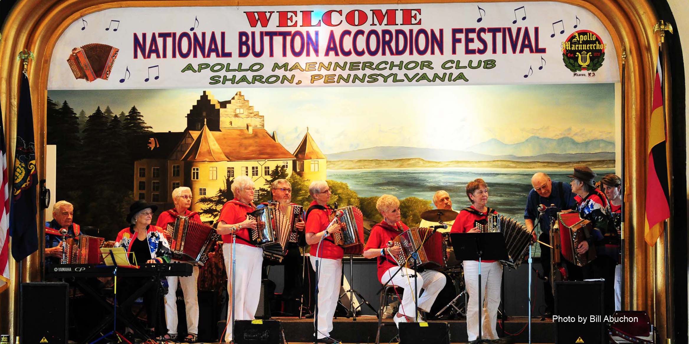 Festival main stage with button box band playing